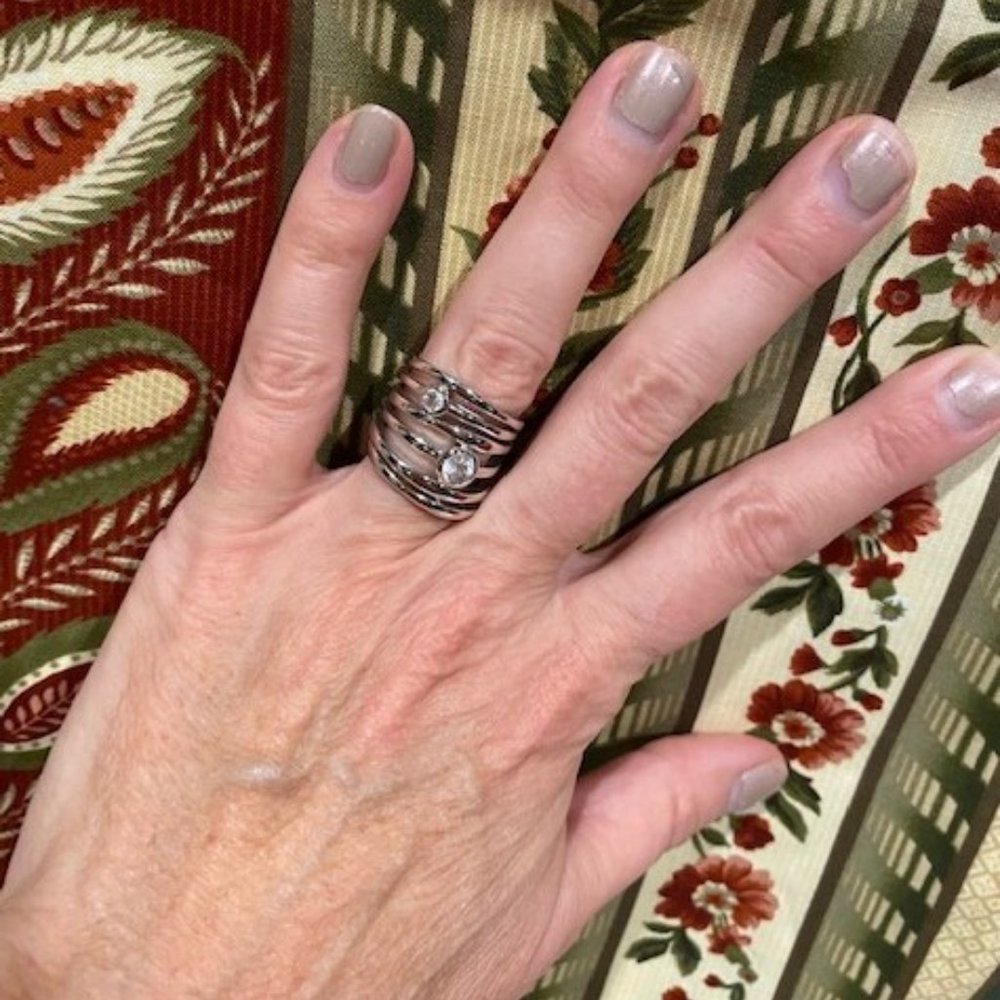 Vtg 925 Sx Silver Stackable Rhinestone Ring - image 2